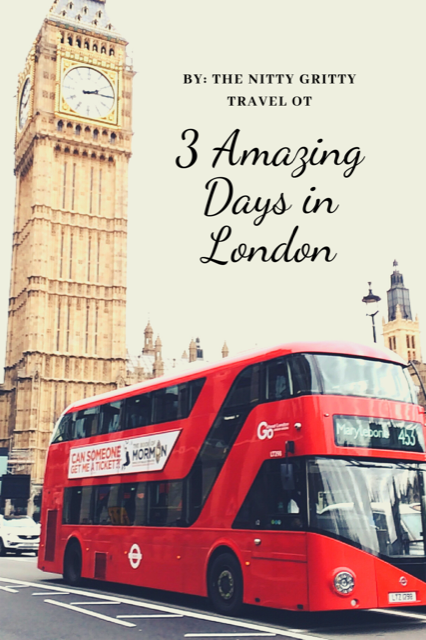 Pinterest pin on three amazing days in London with a red bus and Big Ben in the background