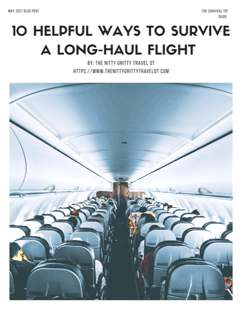 alt = "Long-haul flight Pinterest pin of a crowded airplane".
