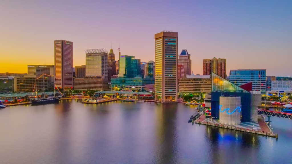 alt txt = "Baltimore Inner Harbor Skyline."