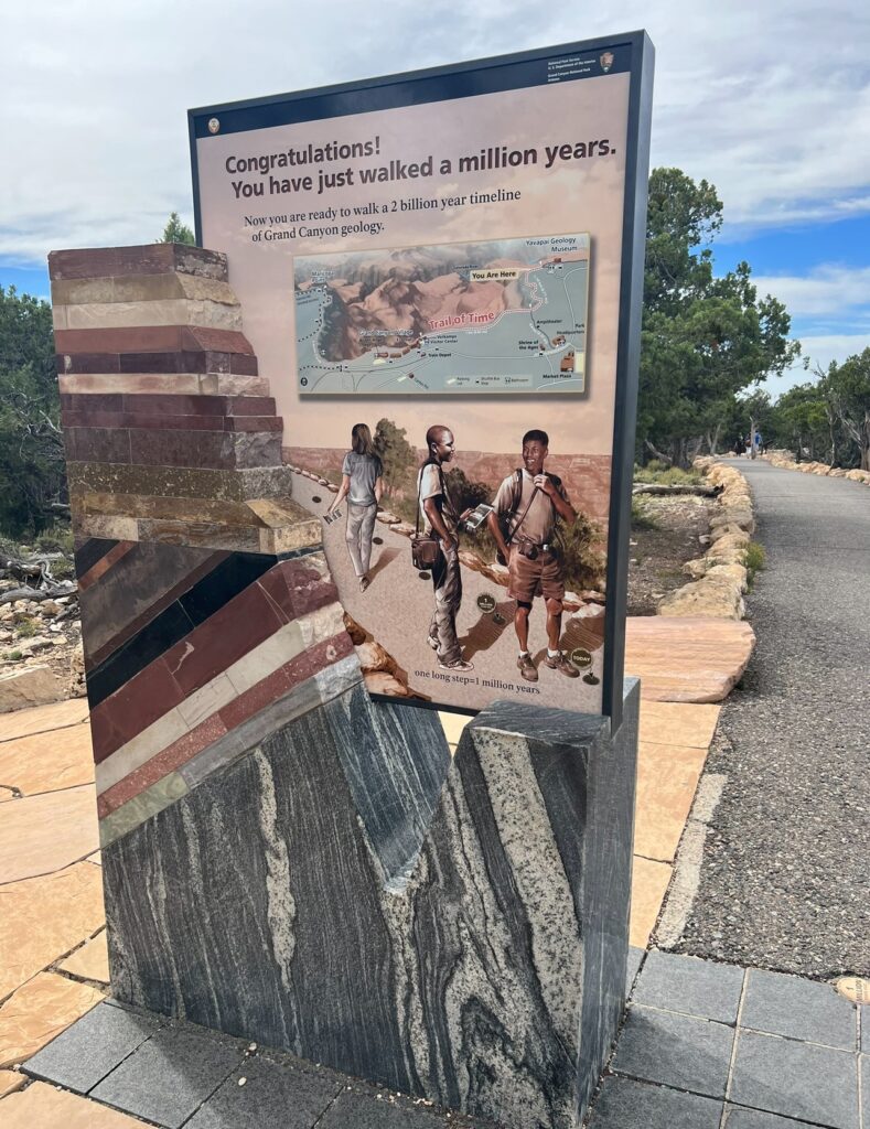 alt txt = "Main Trail of Time sign at the Grand Canyon."