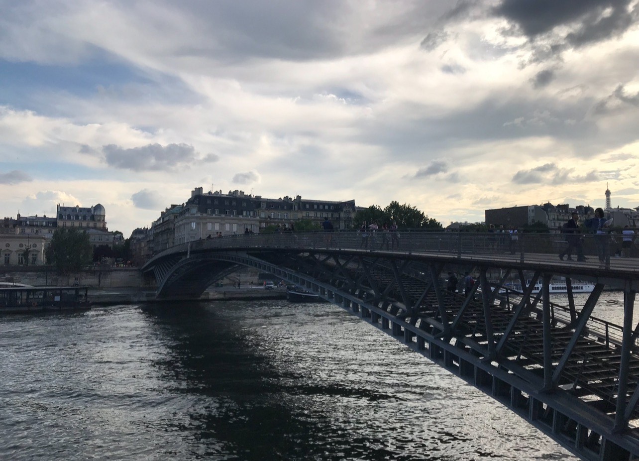 alt txt = "Famous bridge in France with locks of love."