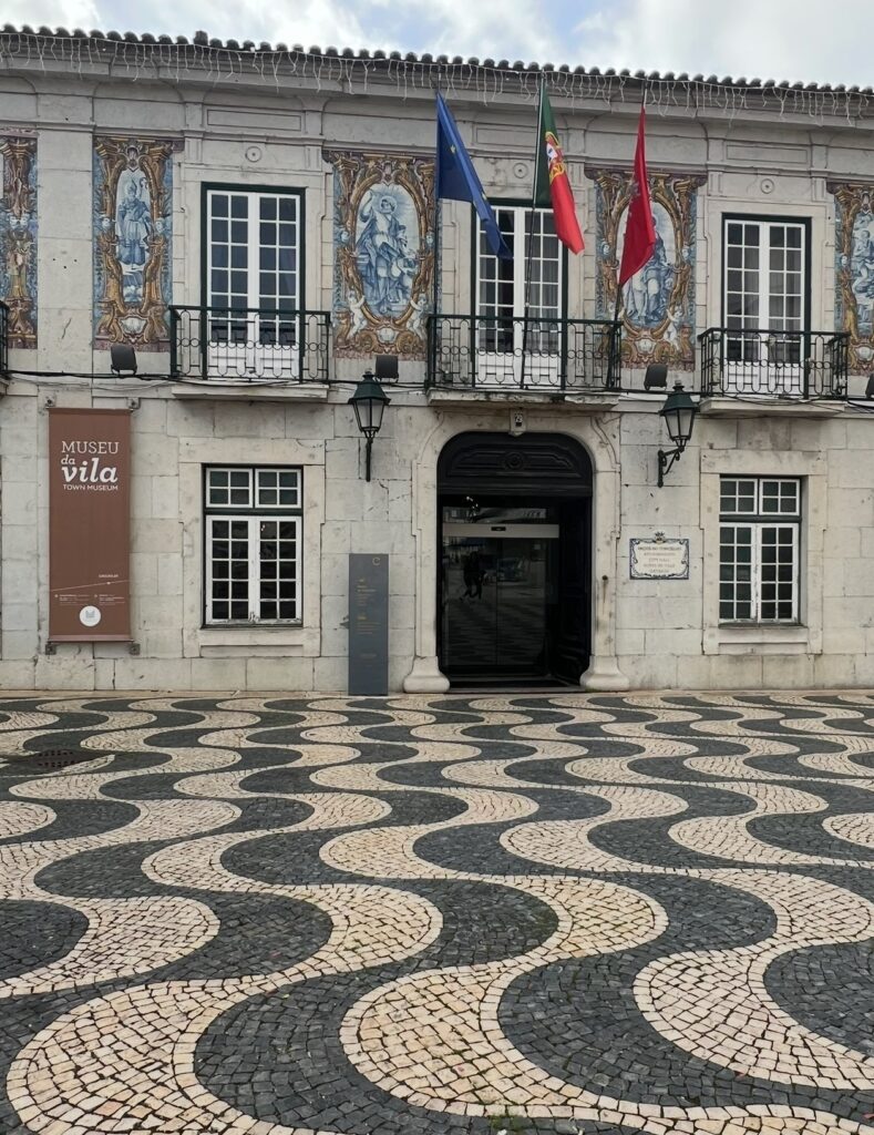 alt txt = "Multi-flag in front of museum building".